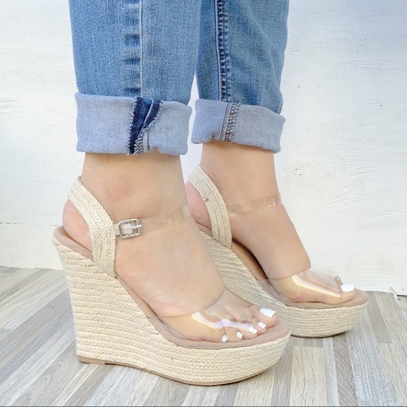 clear espadrille wedges